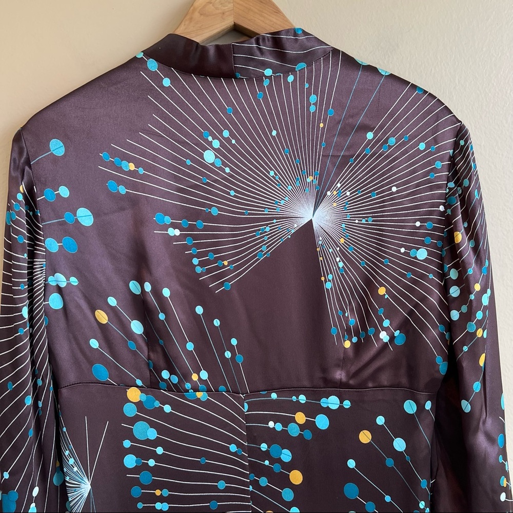 TRINA TURK brown satin retro print dress size 6 - Picture 5 of 6